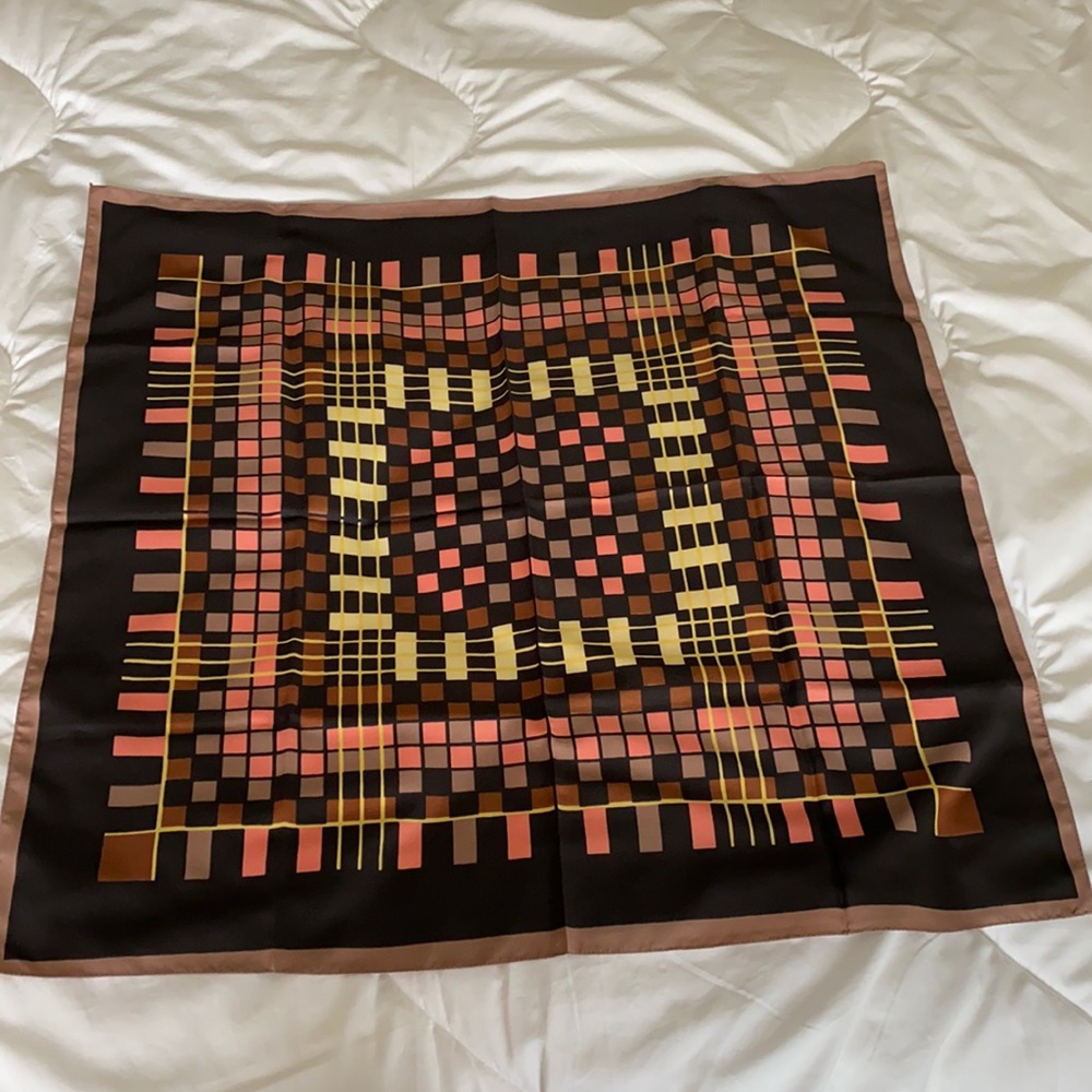 Vintage Black and Pink Printed Silk Scarf